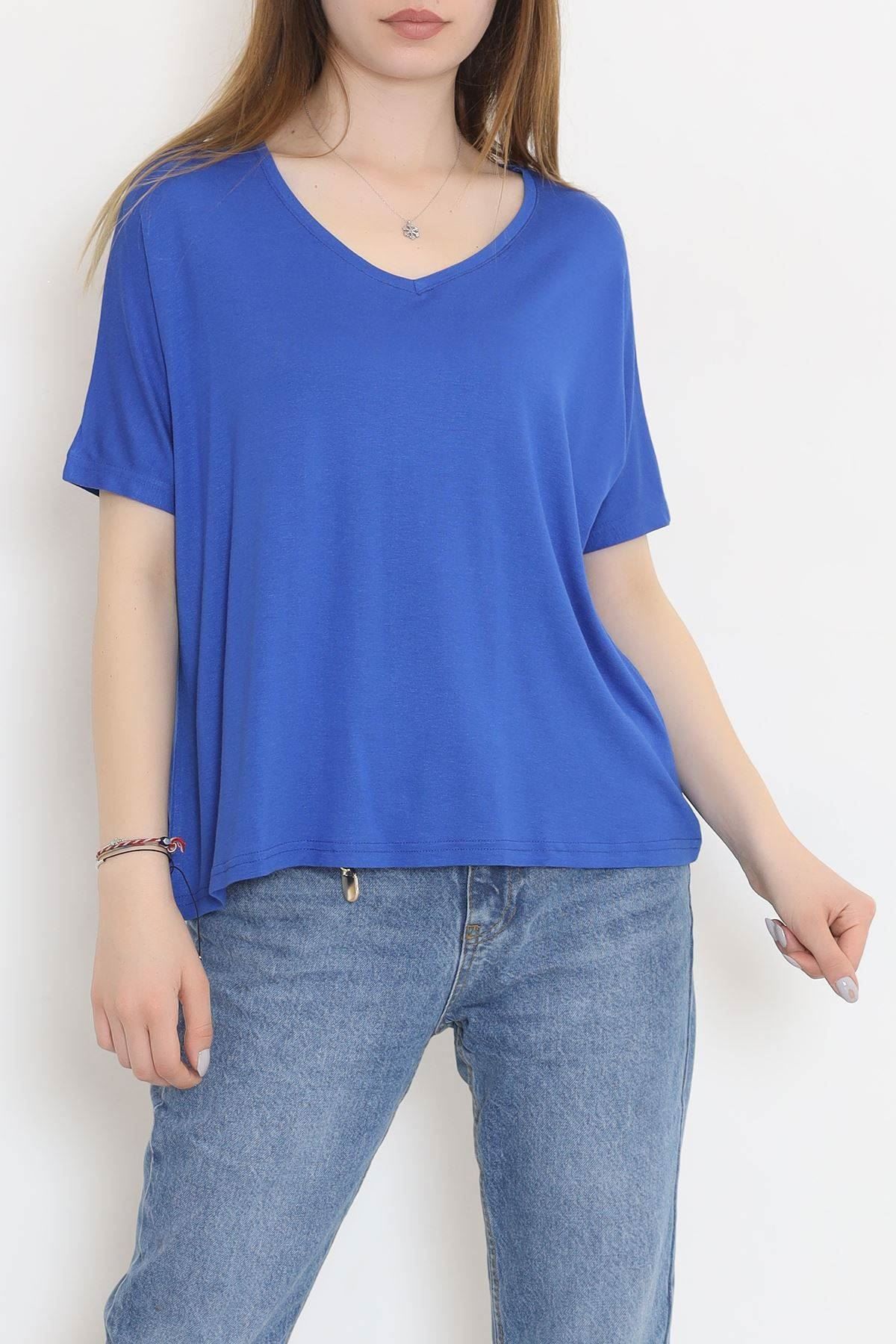 V Yaka Salaş Tişört Saks - 10669.1095.