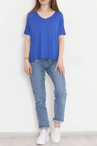 V Yaka Salaş Tişört Saks - 10669.1095.