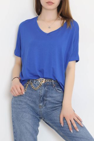 V Yaka Salaş Tişört Saks - 10669.1095.