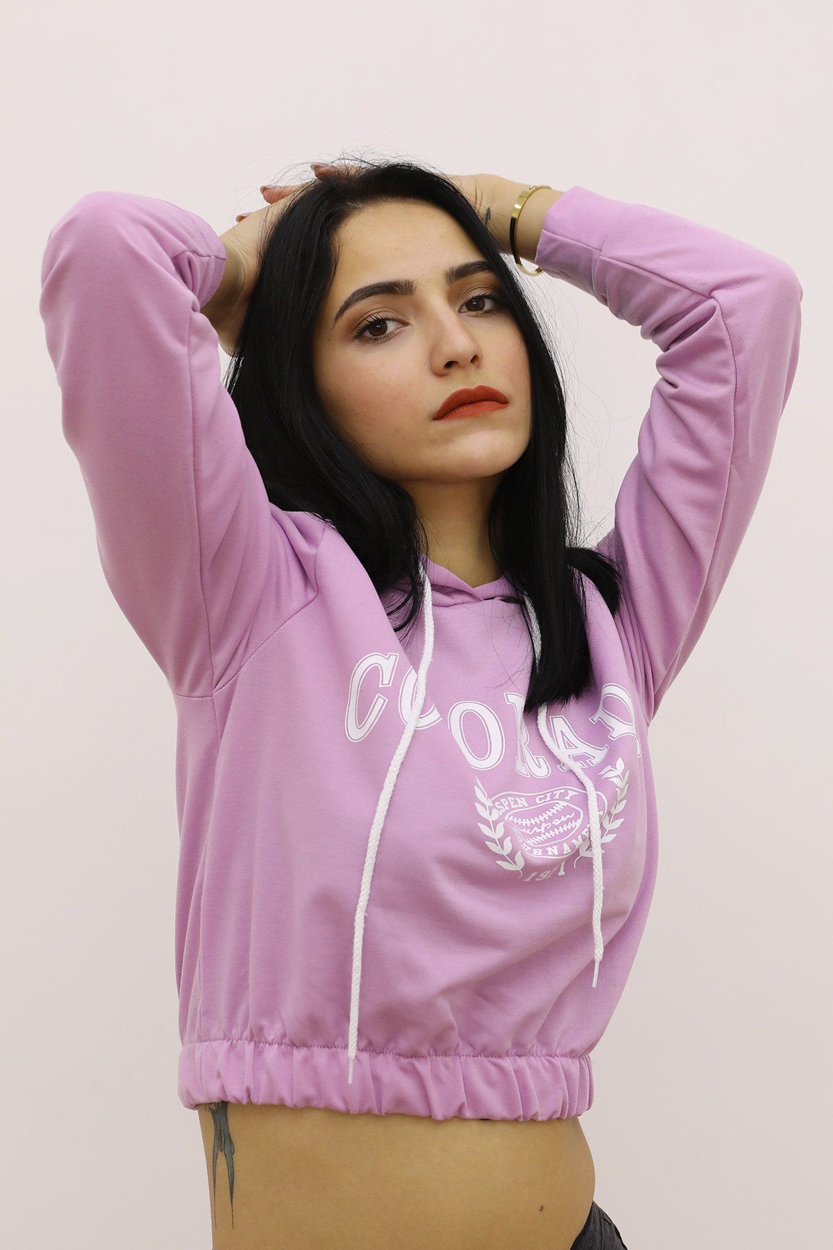 Kapşonlu Bel Lastikli Sweat - P-019085