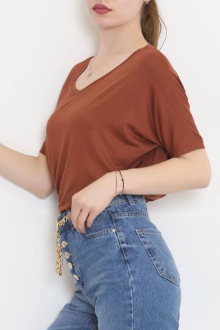 V Yaka Salaş Tişört Kahve - 10669.1095.