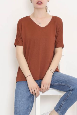 V Yaka Salaş Tişört Kahve - 10669.1095.