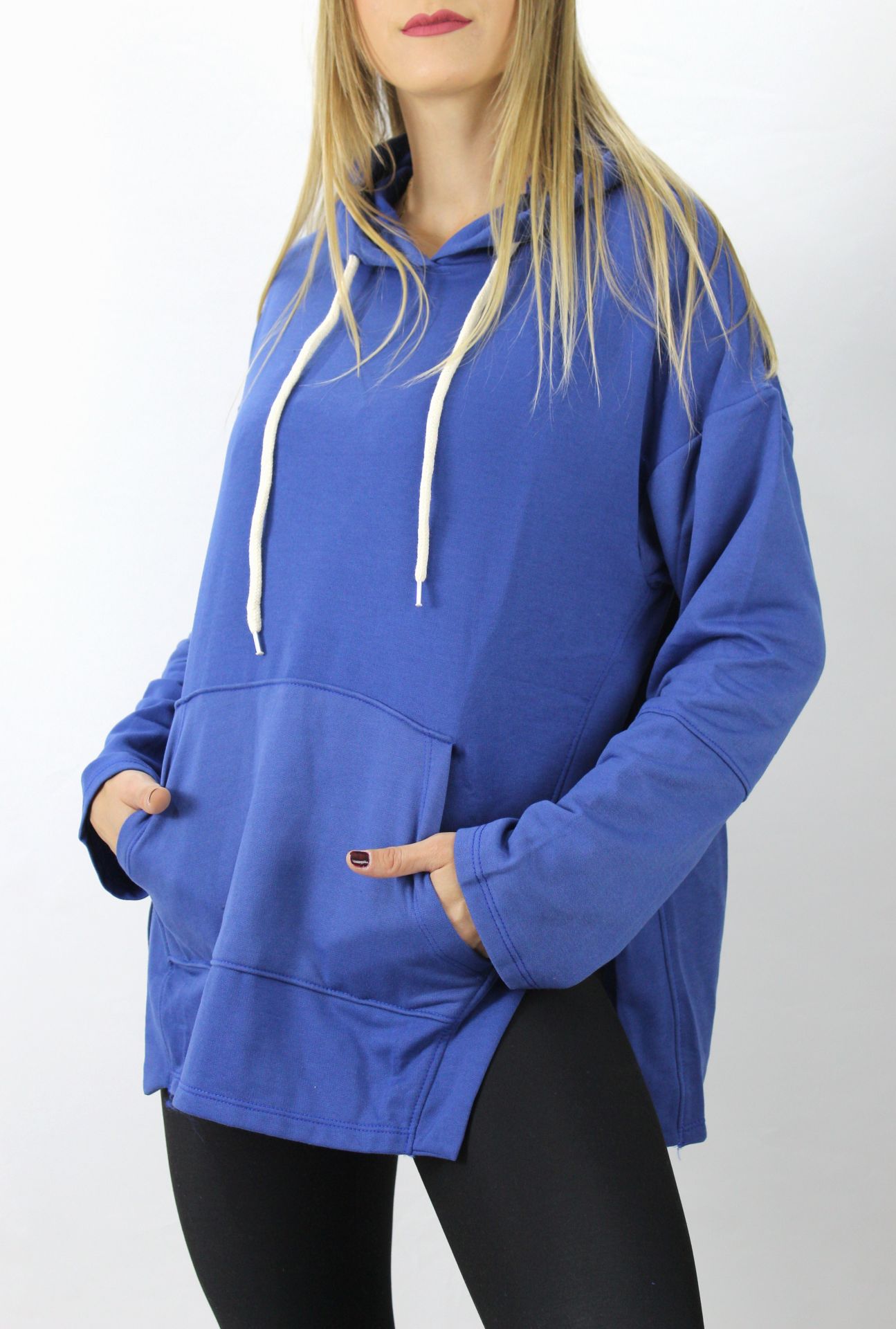 Kapşonlu Yan Yırtmaçlı Sweat Lacivert - 21R1178