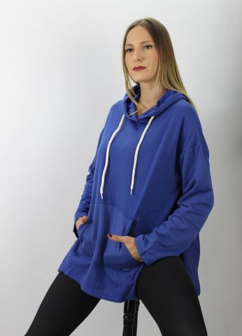 Kapşonlu Yan Yırtmaçlı Sweat Lacivert - 21R1178