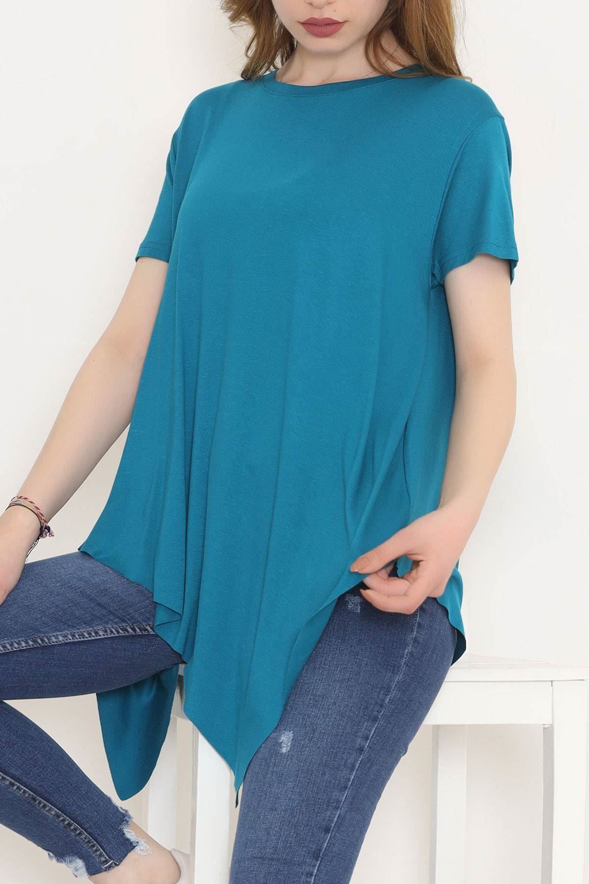 Asimetrik Kesim Viskon Bluz Zümrüt - 1061.1095.