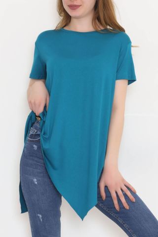 Asimetrik Kesim Viskon Bluz Zümrüt - 1061.1095.