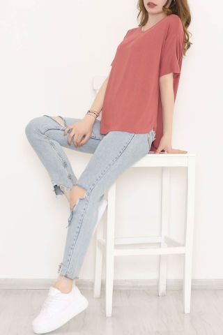 Ön Kısa Arka Uzun Tişört Gülkurusu - 10662.1095.