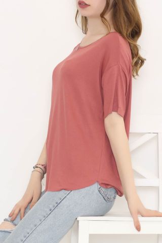 Ön Kısa Arka Uzun Tişört Gülkurusu - 10662.1095.