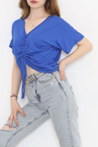 Önü Büzgülü Bluz Saks - 10659.1095.