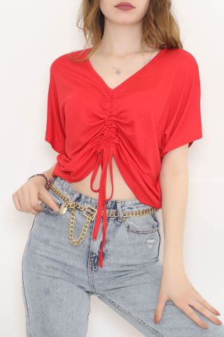 Önü Büzgülü Bluz Kırmızı - 10659.1095.