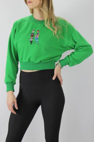 Nakışlı İki İp Crop Sweat Yeşil - 140.897