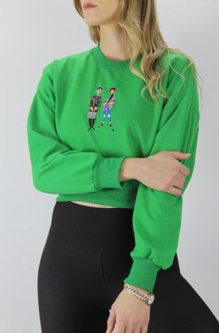 Nakışlı İki İp Crop Sweat Yeşil - 140.897