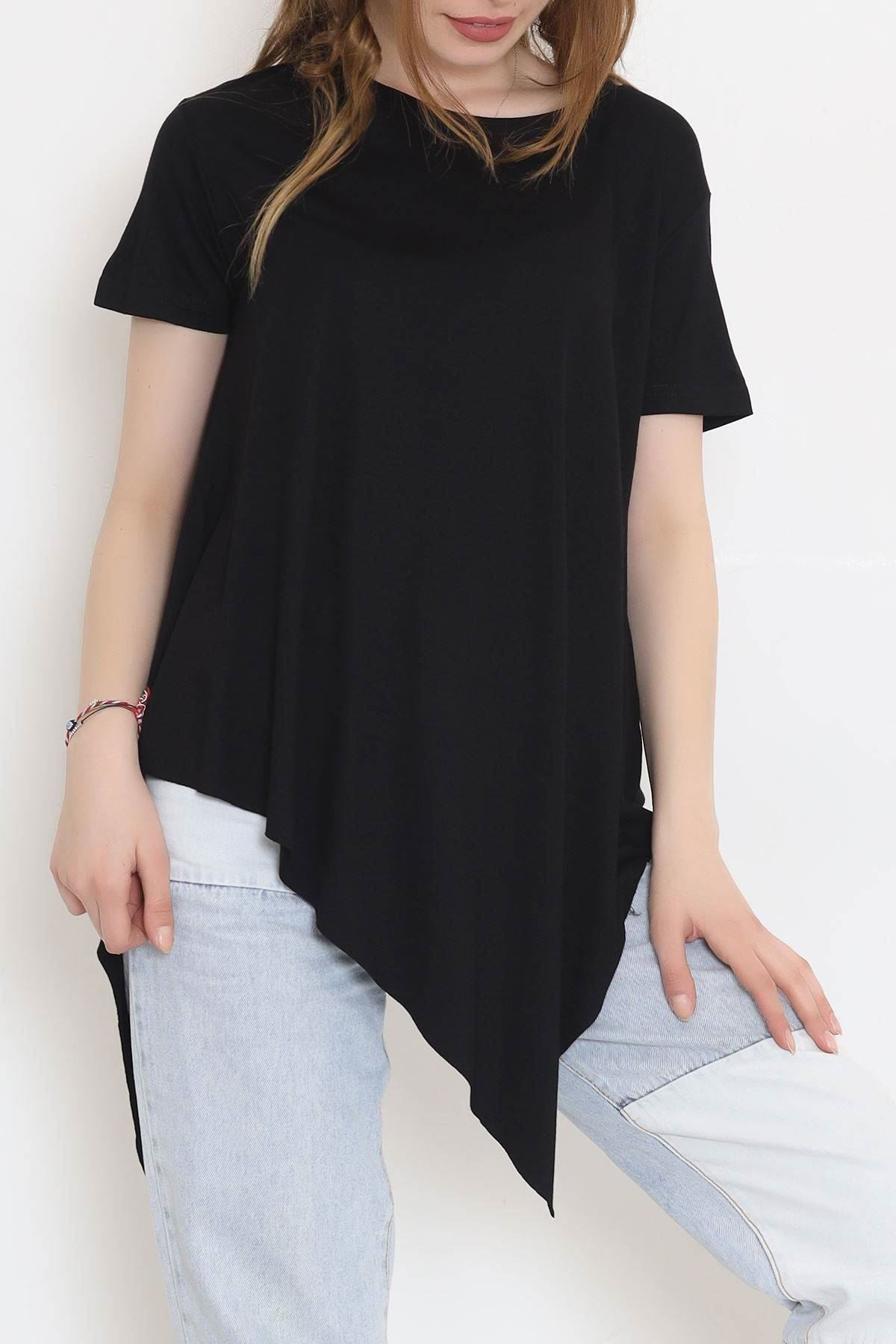 Asimetrik Kesim Viskon Bluz Siyah - 1061.1095.