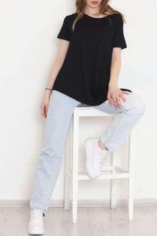 Asimetrik Kesim Viskon Bluz Siyah - 1061.1095.