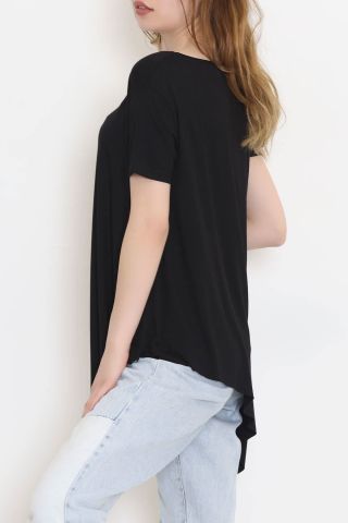 Asimetrik Kesim Viskon Bluz Siyah - 1061.1095.