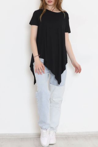 Asimetrik Kesim Viskon Bluz Siyah - 1061.1095.