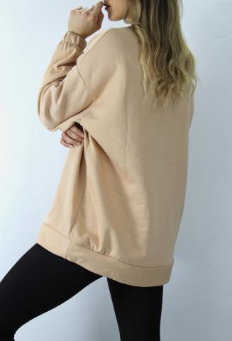 Baskılı Üç İplik Sweat Vizon - DL420.1266.1