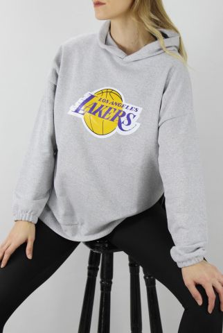 Baskılı Kapşonlu Sweat Gri - DL420.1246