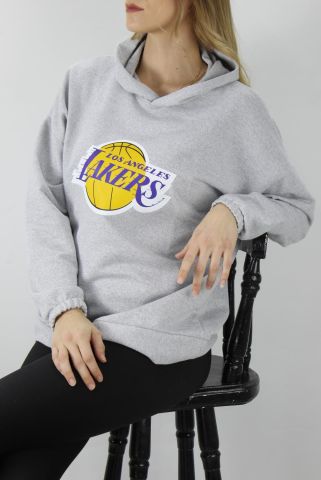 Baskılı Kapşonlu Sweat Gri - DL420.1246