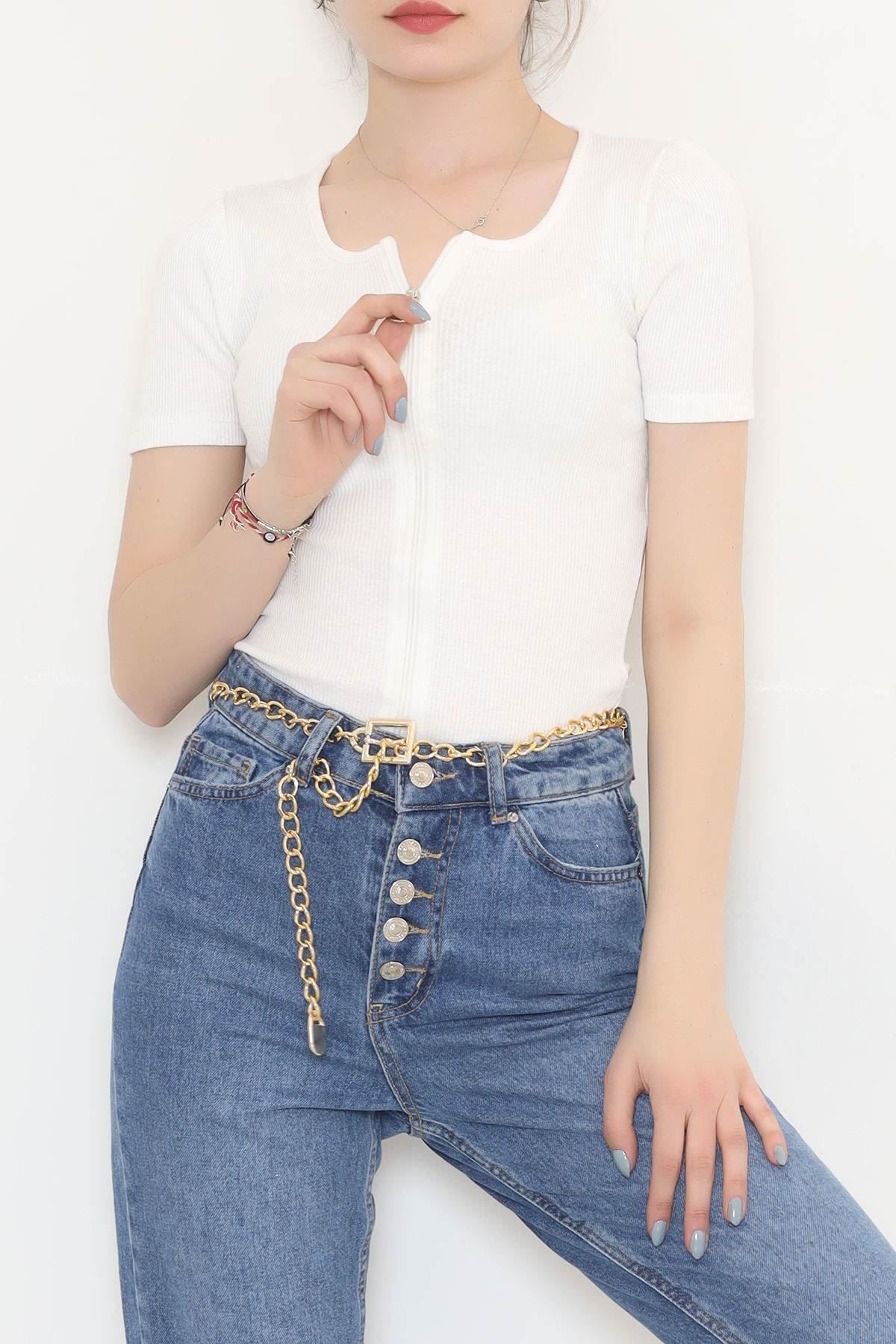 Fermuarlı Prenses Kol Bluz Krem - 11059.1567.