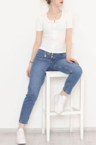 Fermuarlı Prenses Kol Bluz Krem - 11059.1567.