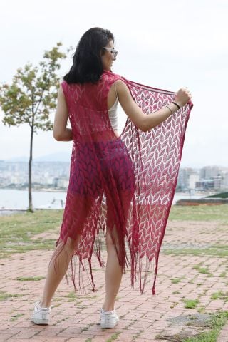 Saçaklı Yelek Mürdüm - P-017387