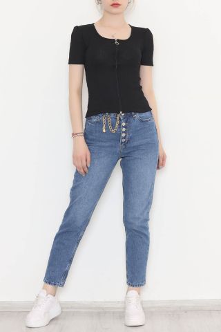 Fermuarlı Prenses Kol Bluz Siyah - 11059.1567.