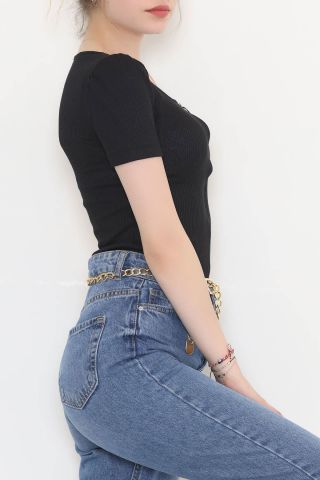 Fermuarlı Prenses Kol Bluz Siyah - 11059.1567.