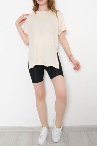 Yan Yırtmaçlı Tişört Bej - 10771.275.