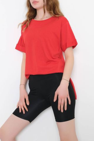 Yan Yırtmaçlı Tişört Kırmızı - 10771.275.